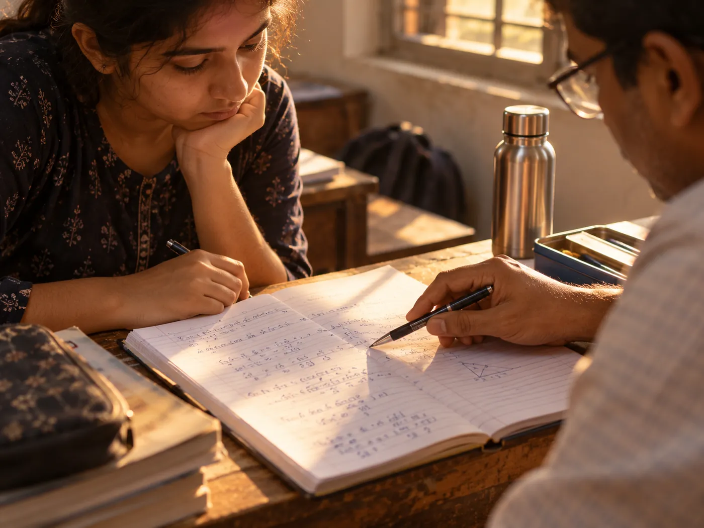 A teacher going through a student's working, step by step
